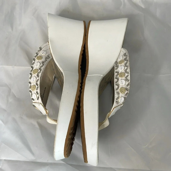 CLARKS Platform Wedge Thong Sandals White Beaded Vegan Leather Boho Size 11 - Picture 4 of 12